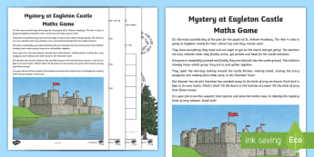 LKS2 Mystery at Eagleton Castle Maths Game - calculations, problem solving, directions, 3D shapes, parallel lines