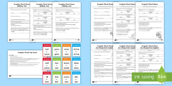 Irregular Plural Nouns Activity Sheet Resource Pack - goose, geese, phonics, octopi, suffix