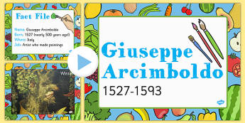 Food KS1 Giuseppe Arcimboldo Information PowerPoint Presentation, fruit faces, 