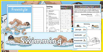 The Olympics Swimming Resource Pack - Swimming, Olympics, Olympic Games, sports, Olympic, London, 2012, resource pack, pack resources, activity, Olympic torch, events, flag, countries, medal, Olympic Rings, mascots, flame, compete