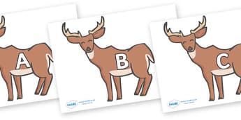 A-Z Alphabet on Deer - A-Z, A4, display, Alphabet frieze, Display letters, Letter posters, A-Z letters, Alphabet flashcards