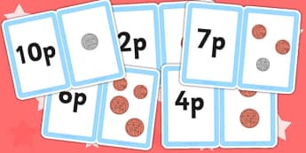 Money Matching Cards 1ps up to 10p New Coins - money games, coin
