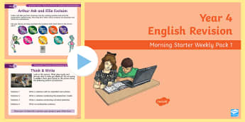 Year 4 English Revision Morning Starter Weekly PowerPoint Pack 1 - y4, reading, writing, spag, lesson starter, filler, revision, revise, reading, SPaG. GPS