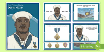 Doris Miller Diverse Minds on Display Pack - black history, WWII, World War Two, biographies, medals, Pearl Harbor, Pearl Harbour