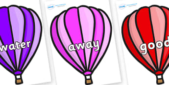 Next 200 Common Words on Hot Air Balloons (Stripes) - Next 200 Common Words on  - DfES Letters and Sounds, Letters and Sounds, Letters and sounds words, Common words, 200 common words