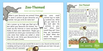 Zoo-Themed Home Learning Challenges Reception FS2 - EYFS, Early Years, home school links, homework, home learning, Zoo, animals.