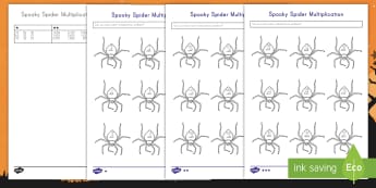 Spooky Spider Multiplication Differentiated Activity Sheets - two digit multiplication, 3 digit by one digit, spider, math, halloween