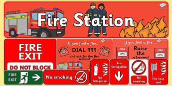 Fire Station Role Play Pack - Fire station Role Play, fire station, fire station resources, fire service, fire fighter, fire man, fire engine, people who help us, emergency, fire hose, fireman's pole, helmet, siren, fire, role play, display, poster, 