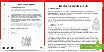 Compréhension écrite : Noël à travers le monde - célébrations, coutumes, traditions, international, cycle 3,French