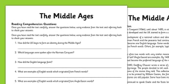 Middle Ages Differentiated Reading Comprehension Activity - middle ages, history, reading, comprehension