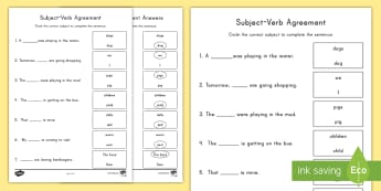 Subject-Verb Agreement Activity Sheet - Subject, Verb, Subject-Verb Agreement, Grammar, ELA, Common Core, worksheet