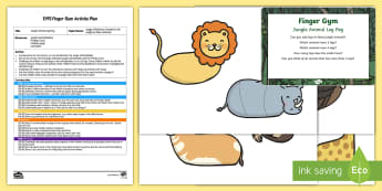 EYFS Jungle Animals Finger Gym Plan and Resource Pack - Rumble in the Jungle, Giles Andreae, Rainforest, clothes pegs, funky fingers, pegging