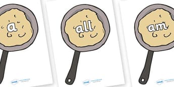 Foundation Stage 2 Keywords on Pancakes - FS2, CLL, keywords, Communication language and literacy,  Display, Key words, high frequency words, foundation stage literacy, DfES Letters and Sounds, Letters and Sounds, spelling