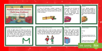 UKS2 Multiplication and Division Multi-step Word Problems Maths Challenge Cards