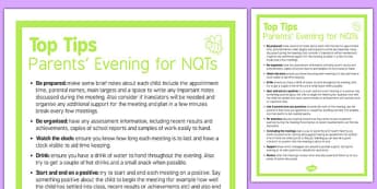 Top Ten Tips for Parents' Evening for NQTs - top ten tips, parents evening