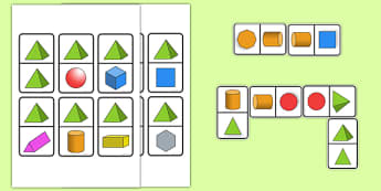 2D & 3D Shape Dominoes - Shapes matching, 2d shape, 3d shape, shape recognition, 2d, 3d, shape properties, shape game, foundation stage numeracy, counting, domino, dominoes, domino set