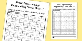 British Sign Language Left Handed Fingerspelling Colour Maze P