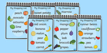 Fruit and Vegetable Shopping List Cards - shopping, list, fruit