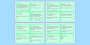 Maths Problem Cards Year 5 - problem cards, flash cards, question cards, maths problem cards, numeracy problem cards, numeracy question cards, year 5, tricky numeracy problems, time, addition, subtraction, money value