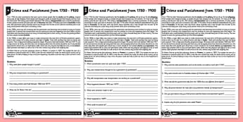 Crime and Punishment Differentiated Reading Comprehension Activity - reading, history, Victorian