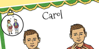 A4 British Sign Language Sign for Carol Left Handed - carol, left
