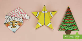 Simple 3D Christmas Origami Pack Paper Craft English/Romanian - origami, paper craft, christmas, wet playtime, EAL, christmas tree, santa, angel