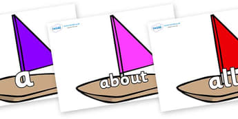 100 High Frequency Words on Toy Boats - High frequency words, hfw, DfES Letters and Sounds, Letters and Sounds, display words