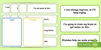 Growth Mind-set V Fixed Mind-set Sorting Activity - growth mind set, fixed mind set, sorting activity, sort, activity