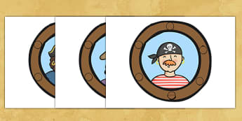 Pirate Ship Display Portholes - Pirate, Pirates, Flag, pirate display, porthole, Topic, Display, Posters, Freize, play, pirate, pirates, treasure, ship, jolly roger, ship, island, ocean