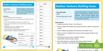 Outdoor Spelling and Grammar Partner Game - CfE Outdoor Learning, nature, forest, woodland, playground, literacy, spelling, grammar, punctuation