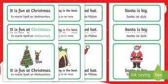 Christmas Simple Sentence Cards - English/German  - reading, sentences, EAL, German, English-German,,German-translation