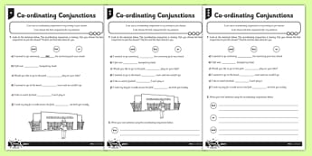Coordinating Conjunctions Differentiated Activity Sheet Pack - Connectives, worksheet