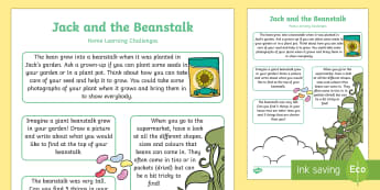 Jack and the Beanstalk EYFS Home Learning Challenge Sheet Nursery FS1 - EYFS, homework, Early years, traditional tales