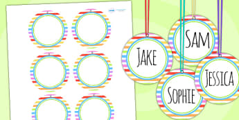 Rainbow Themed Birthday Party Name Tags - parties, birthdays