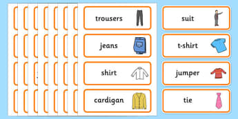 Clothes Shop Word Cards - Clothes shop Role Play, clothes shop resources, shop, till, buy, money, clothes, ourselves, shoes, role play, display, poster, Word cards, Word Card, flashcard, flashcards,