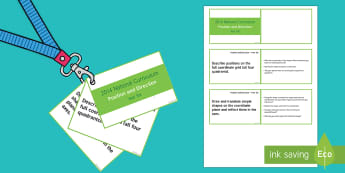 Lanyard Sized Year Six Position and Direction Objectives Cards - year 6, year six, y6, objectives, position and direction, four quadrants, coordinates, coordinate gr