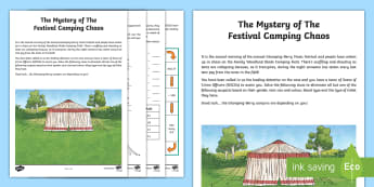 UKS2 The Mystery of the Festival Camping Chaos Maths Game - murder mystery, coordinates, angles, decimals, end of term