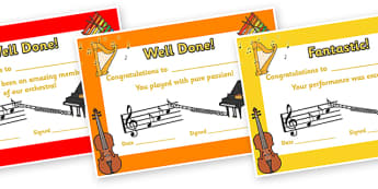 Orchestra Certificates - orchestra, certificates, music, award