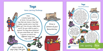 Toys Home Learning Challenge Sheet Nursery FS1 - Toy, game, play, turns, family, puzzle, 