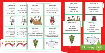 What Am I Christmas Guessing Game English/French - SLCN, receptive delay, expressive delay, Christmas, inferencing , inference, guess, what am I, EAL f