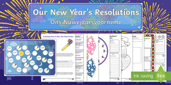 New Year's Resolution Resource Pack - January, celebrate, traditions, writing, literacy, Januarie, EAL