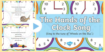 The Hands on the Clock Song PowerPoint - clock, watch. time, hands, second hand, minute hand, hour hand, vocabulary, early maths