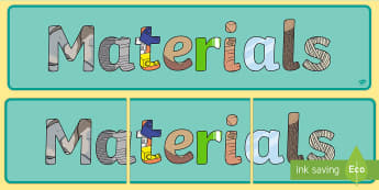 Materials Display Banner - materials, science, banner, display, sign, investigation, material properties, shiny, dull, rough, smooth, bumpy, wood, plastic, glass, stone, transparent