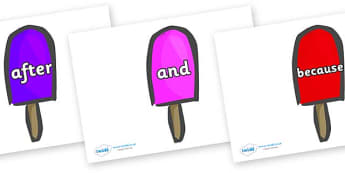 Connectives on Ice Lollies - Connectives, VCOP, connective resources, connectives display words, connective displays