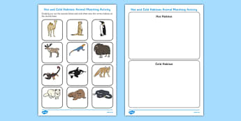 Hot and Cold Habitats Animal Sorting Worksheet - hot, cold, habitats, animal, sorting, worksheet