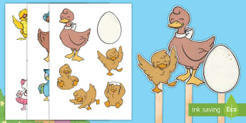 Brenda's Boring Egg Stick Puppets - duck, duckling, ducks, hatching, life cycle, EYFS, KS1, Role-play, speaking and listening, Story re-