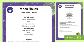Moon Flakes Edible Sensory Recipe - Whatever Next, Jill Murphy, space, moon, dust, sensory play, exploration, imaginative play, space