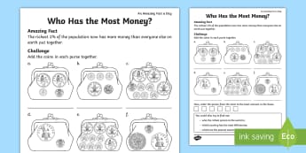 Who Has the Most Money? Activity Sheet - Amazing Fact Of The Day, activity sheets, powerpoint, starter, Worksheet, morning activity, June, KS