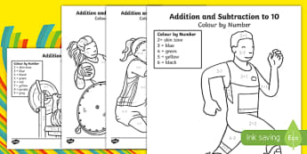 Paralympics Addition and Subtraction to 10 Colour by Number