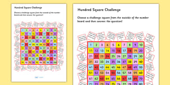 Hundred Square Challenge Sheet - count, counting aid, numeracy, Hundred square, hundred chart, addition, subtraction, multiplication, division, number facts